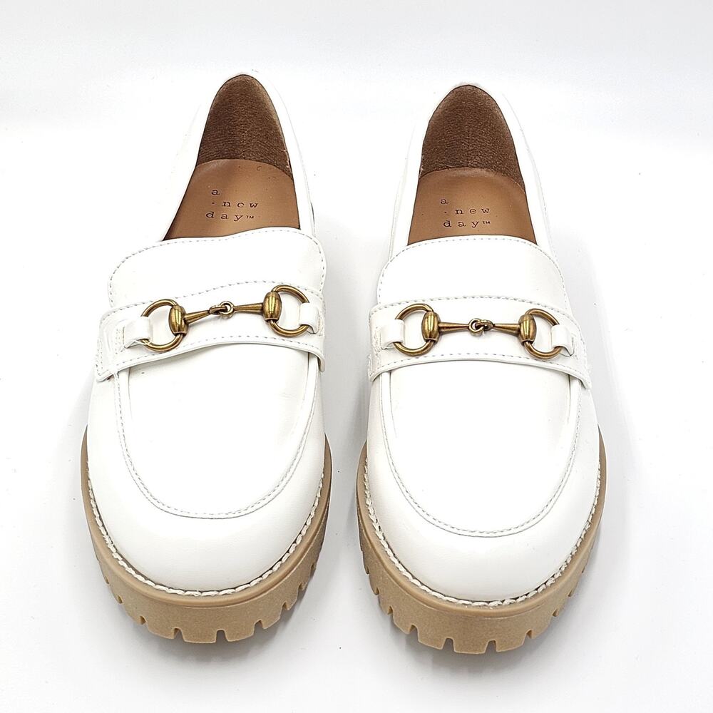 A New Day White Loafers with Gold Accents Women's Size 6.5